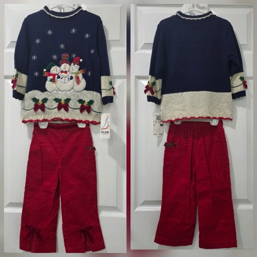 Vintage B.T. Kids Girls Sweater & Pants Set Holiday Size 3T